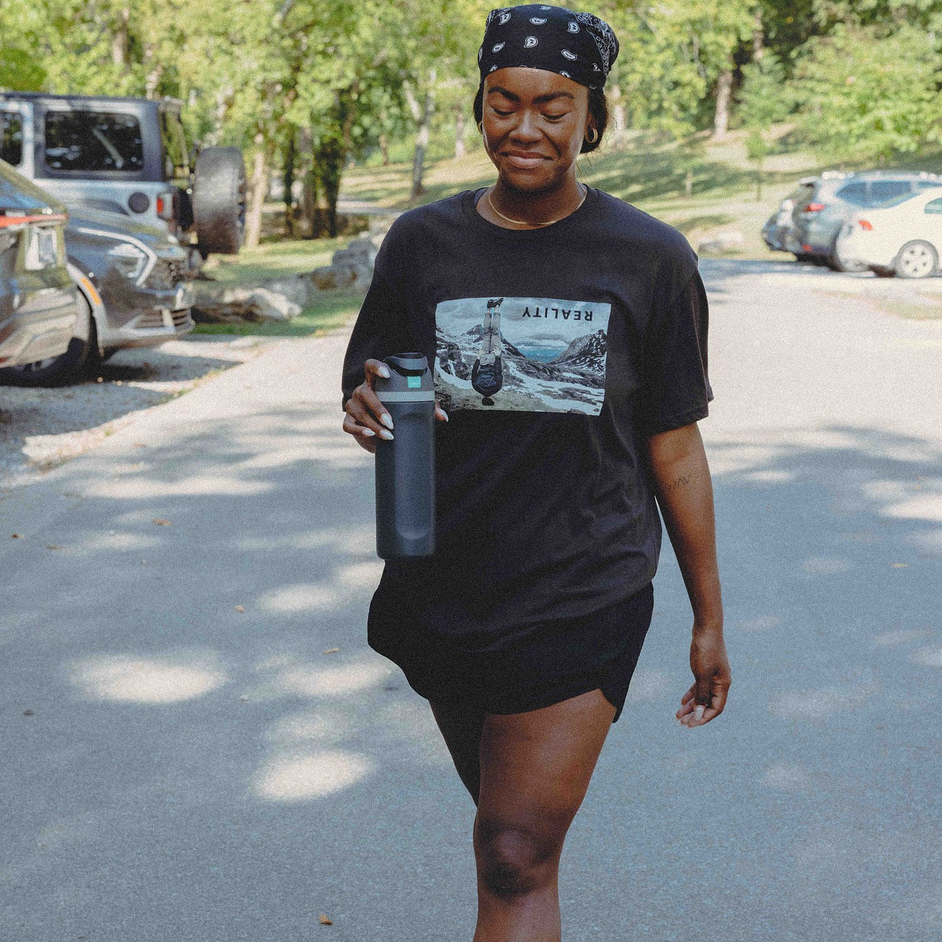 Reality Run Perspective Tee in Charcoal, back print